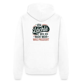 I'm smiling 'cause I don't know what's happening - Unisex Premium Organic Zip Hoodie - white - Back - Thijin (182cm)