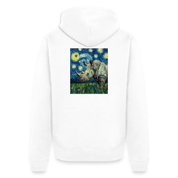 Nashorn Rhino Van Gogh Style Starry Night - Unisex Premium Organic Zip Hoodie - white - Back - Thijin (182cm)