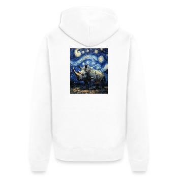 Nashorn Rhino Van Gogh Style Starry Night - Unisex Premium Organic Zip Hoodie - white - Back - Thijin (182cm)