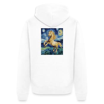 Cheval Chevaux Cavalier Style Van Gogh Nuit étoilée - Veste à capuche bio Premium Unisexe - blanc - Dos - Thijin (182cm)