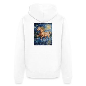 Cheval Chevaux Cavalier Style Van Gogh Nuit étoilée - Veste à capuche bio Premium Unisexe - blanc - Dos - Thijin (182cm)
