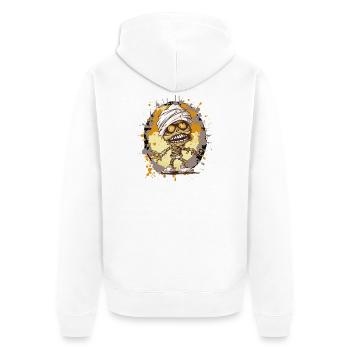 Mumie im Splatter-Look - Unisex Premium Bio Zip Hoodie - Weiß - Hinten - Thijin (182cm)