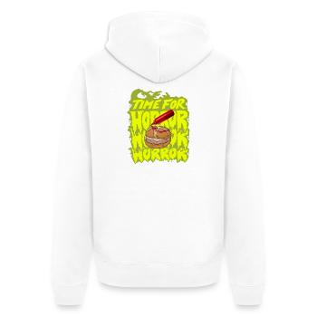 Bayrische Streetwear Halloween Leberkas Ketchup - Unisex Premium Bio Zip Hoodie - Weiß - Hinten - Thijin (182cm)