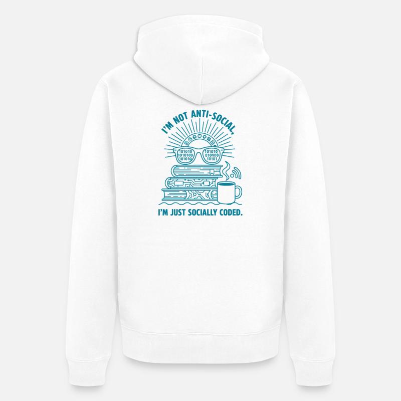 Sozial Codiert: Bücher, Kaffee & Code - Unisex Premium Bio Zip Hoodie - Weiß