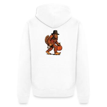 Bigfoot trägt Truthahn Thanksgiving Humor - Unisex Premium Bio Zip Hoodie - Weiß - Hinten - Thijin (182cm)