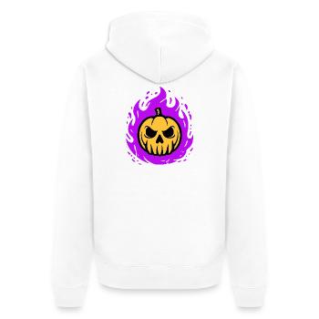 Citrouille orange avec flammes violettes - Veste à capuche bio Premium Unisexe - blanc - Dos - Thijin (182cm)