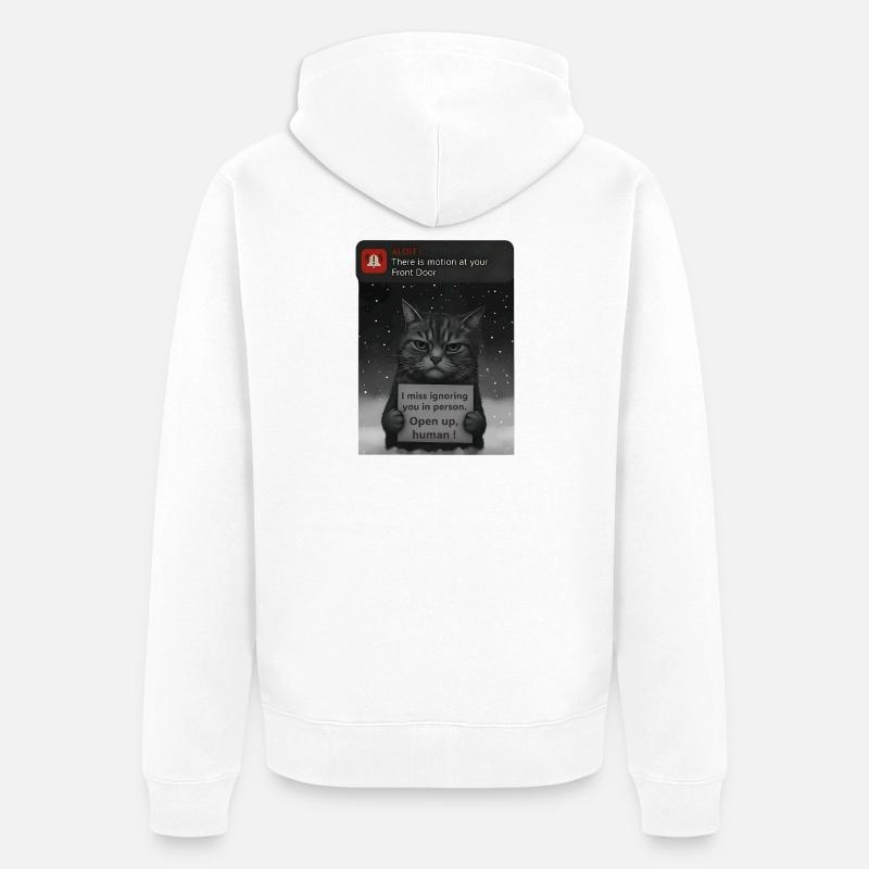 Cat a un message pour vous - Funnier - Veste à capuche bio Premium Unisexe - blanc