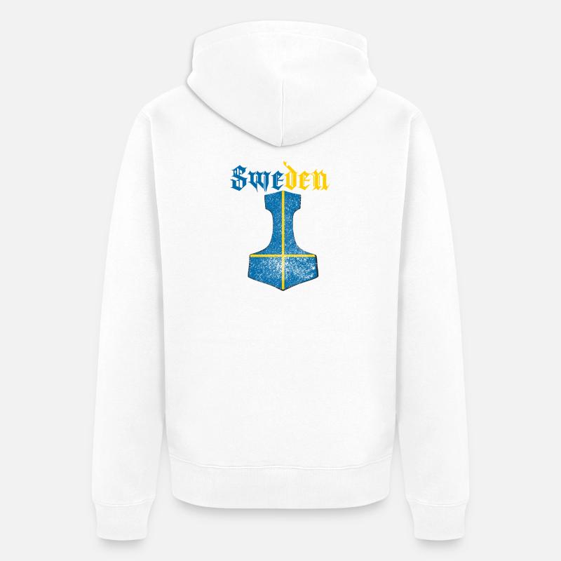 Schweden Flagge – Mjölnir Thorhammer Design - Unisex Premium Bio Zip Hoodie - Weiß