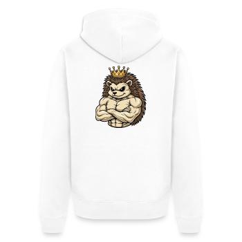 Starker Igel König Cartoon Fitness Portrait - Unisex Premium Bio Zip Hoodie - Weiß - Hinten - Thijin (182cm)
