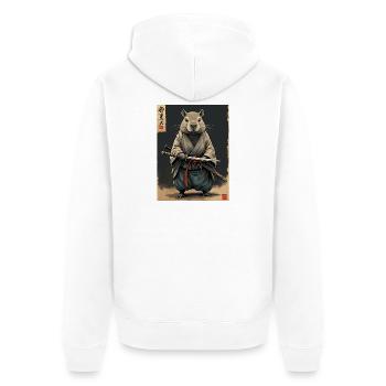 Cappibara Samurai with Katana - Unisex Premium Organic Zip Hoodie - white - Back - Thijin (182cm)