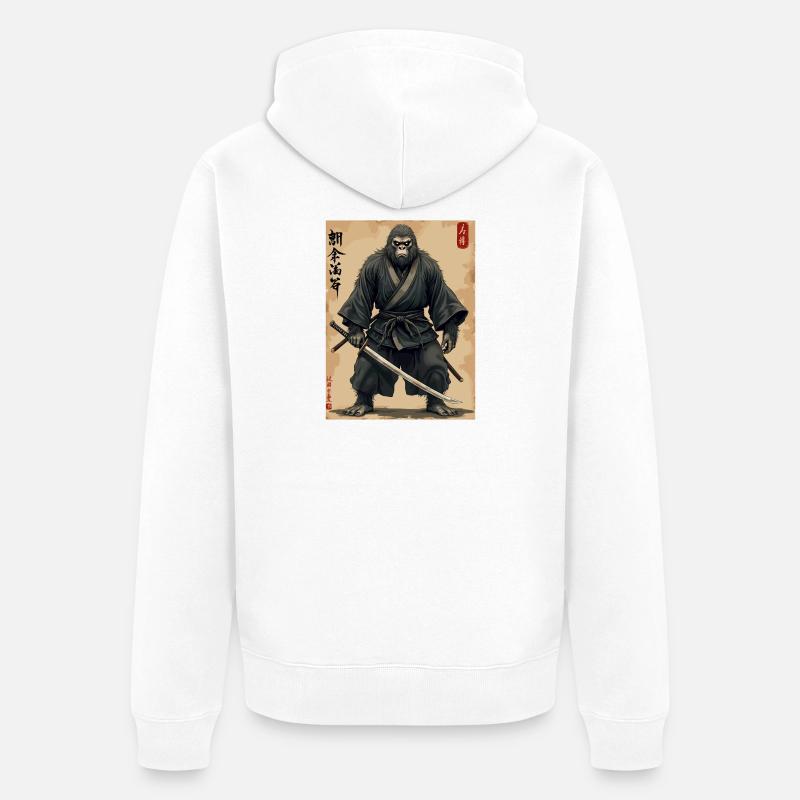 Gorille Samouraï avec Katana - Veste à capuche bio Premium Unisexe - blanc