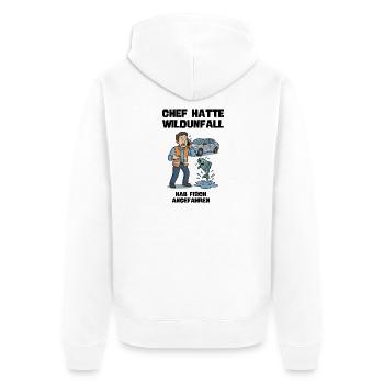 Unfallhilfe Cartoon mit Fisch und Auto - Unisex Premium Bio Zip Hoodie - Weiß - Hinten - Thijin (182cm)