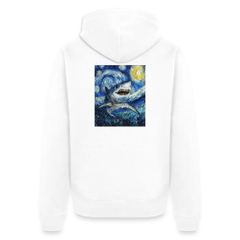 Requin Poisson Style Van Gogh Nuit étoilée - Veste à capuche bio Premium Unisexe - blanc - Dos - Thijin (182cm)