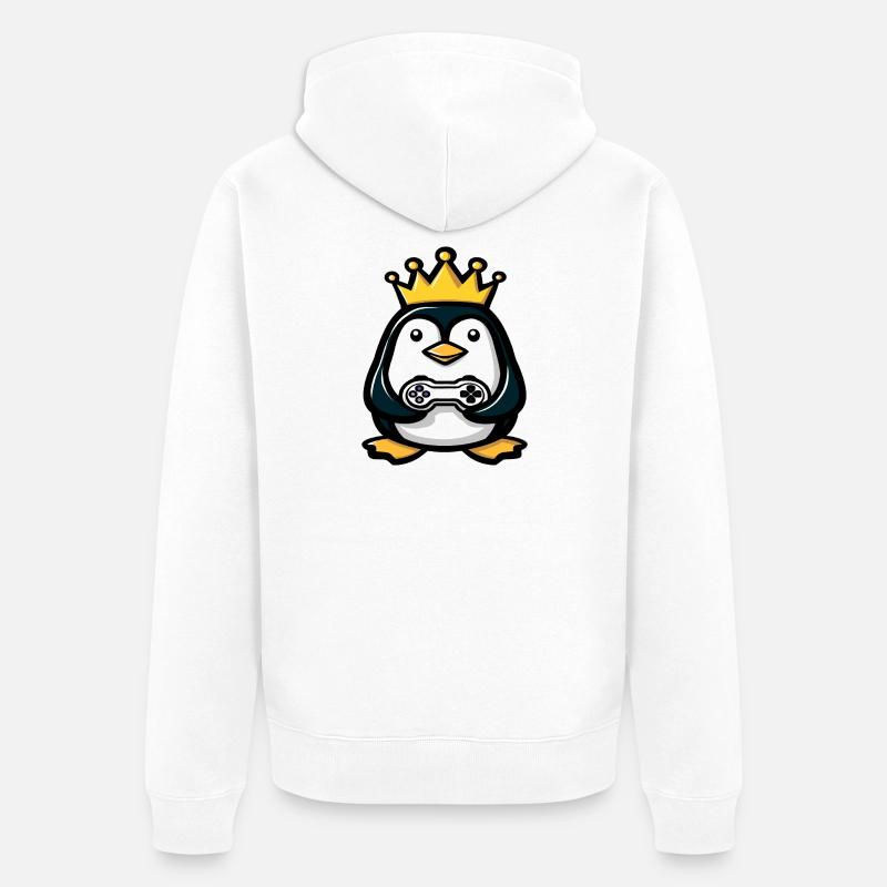 Pinguin mit gaming controller und Krone - Unisex Premium Bio Zip Hoodie - Weiß