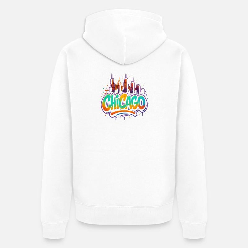 Silhouette du graffiti de Chicago - Veste à capuche bio Premium Unisexe - blanc
