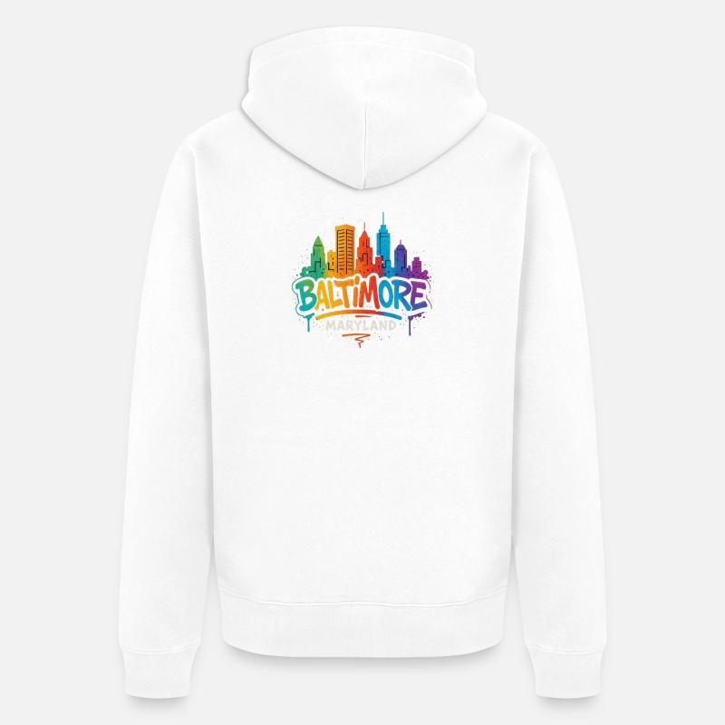 Baltimore Skyline Graffiti - Veste à capuche bio Premium Unisexe - blanc