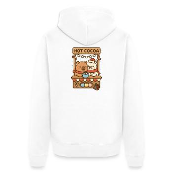 Capybara et bonhomme de neige au stand de cacao - Veste à capuche bio Premium Unisexe - blanc - Dos - Thijin (182cm)