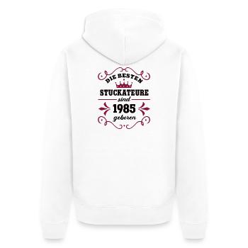 Plasterer born 1985 Vintage 85 Birthday - Unisex Premium Organic Zip Hoodie - white - Back - Thijin (182cm)