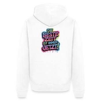 Die Beste Zeit Ist Immer Jetzt Leben Carpe Diem - Unisex Premium Bio Zip Hoodie - Weiß - Hinten - Thijin (182cm)