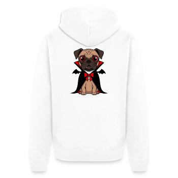 Cute Pug Vampire Halloween Cartoon Funny - Unisex Premium Organic Zip Hoodie - white - Back - Thijin (182cm)
