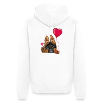 Winkender Deutscher Schäferhundwelpe mit Luftballon - Unisex Premium Bio Zip Hoodie - Weiß - Hinten - Thijin (182cm)