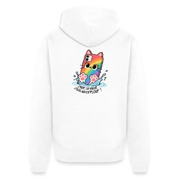 Waterplouf Katze Handy! - Unisex Premium Bio Zip Hoodie - Weiß - Hinten - Thijin (182cm)