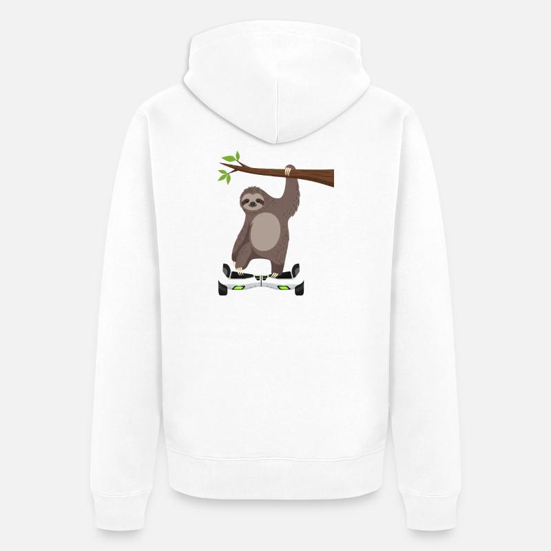 Faultier chillen Hoverboard Cartoon Technik Gleich - Unisex Premium Bio Zip Hoodie - Weiß