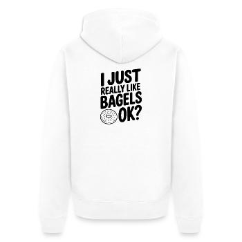 Ich mag Bagels einfach sehr gerne, ok? - Unisex Premium Bio Zip Hoodie - Weiß - Hinten - Thijin (182cm)