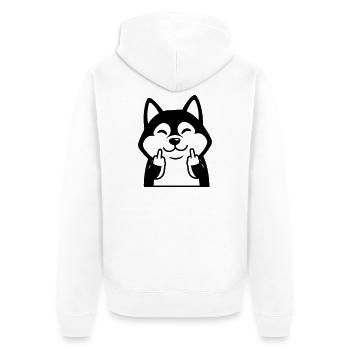 Frecher Husky zeigt Mittelfinger – Lustiger Comic - Unisex Premium Bio Zip Hoodie - Weiß - Hinten - Thijin (182cm)