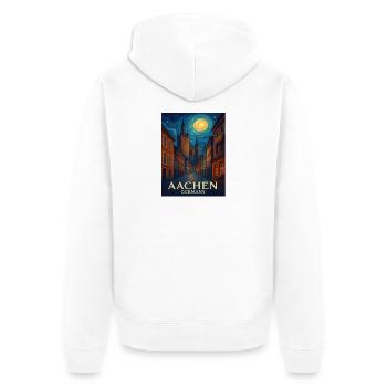 Peinture de la ville de nuit d’Aix-la-Chapelle - Veste à capuche bio Premium Unisexe - blanc - Dos - Thijin (182cm)