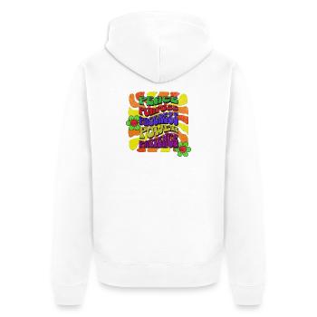Frieden, Zweck, Fortschritt, Macht, Geduld, Retro-Design - Unisex Premium Bio Zip Hoodie - Weiß - Hinten - Thijin (182cm)