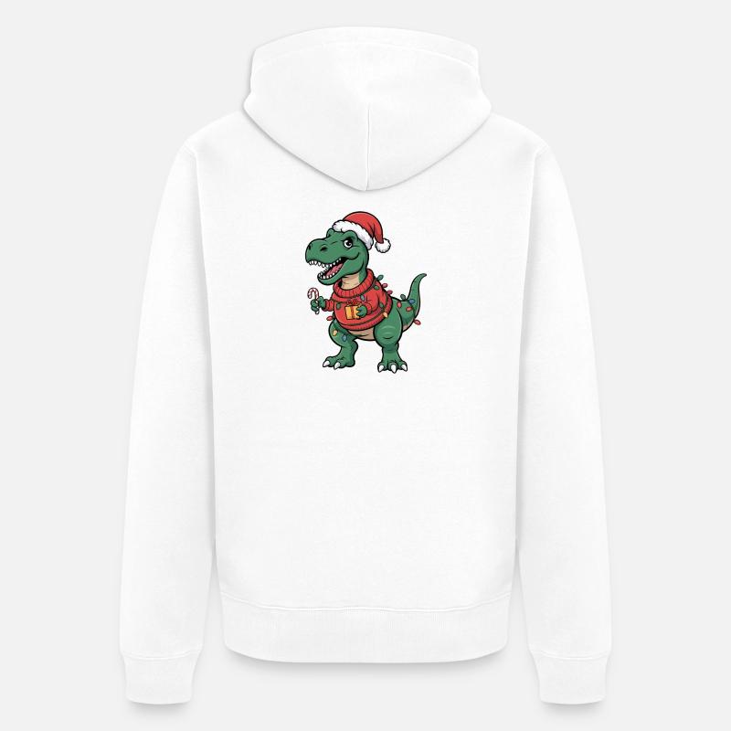T-Rex de Noël en pull - Veste à capuche bio Premium Unisexe - blanc