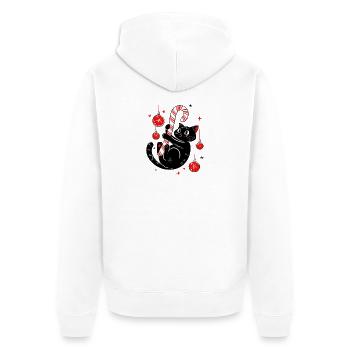 Jolly Black Cat with Candy Cane - süße Urlaubskatze - Unisex Premium Bio Zip Hoodie - Weiß - Hinten - Thijin (182cm)