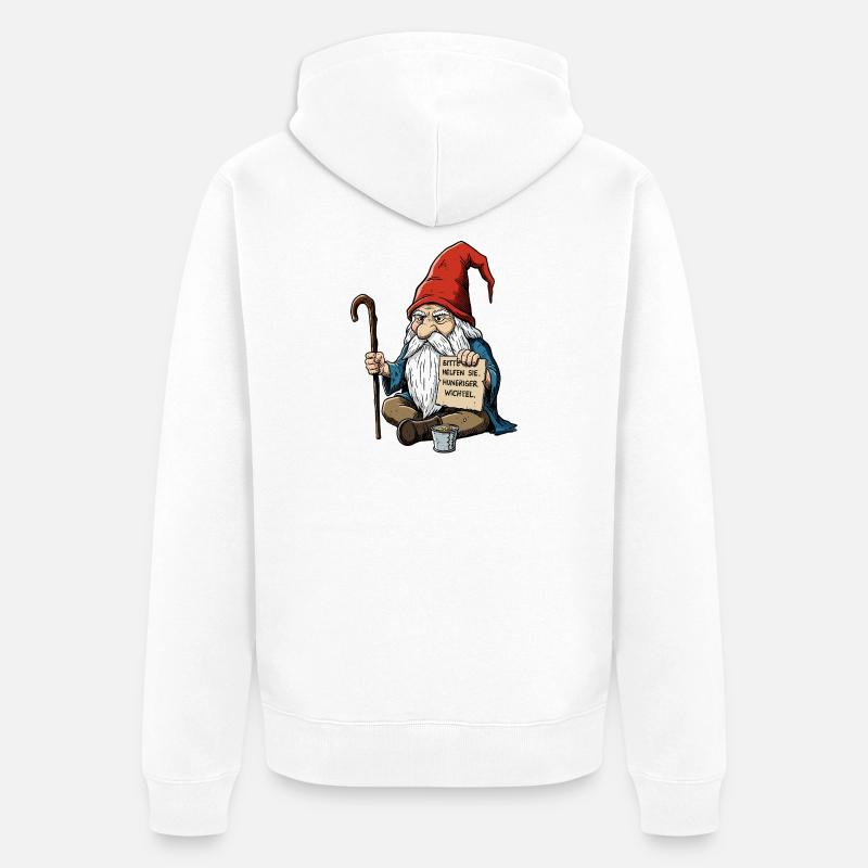 Gnome affamé | Aider, s’il vous plaît - Veste à capuche bio Premium Unisexe - blanc