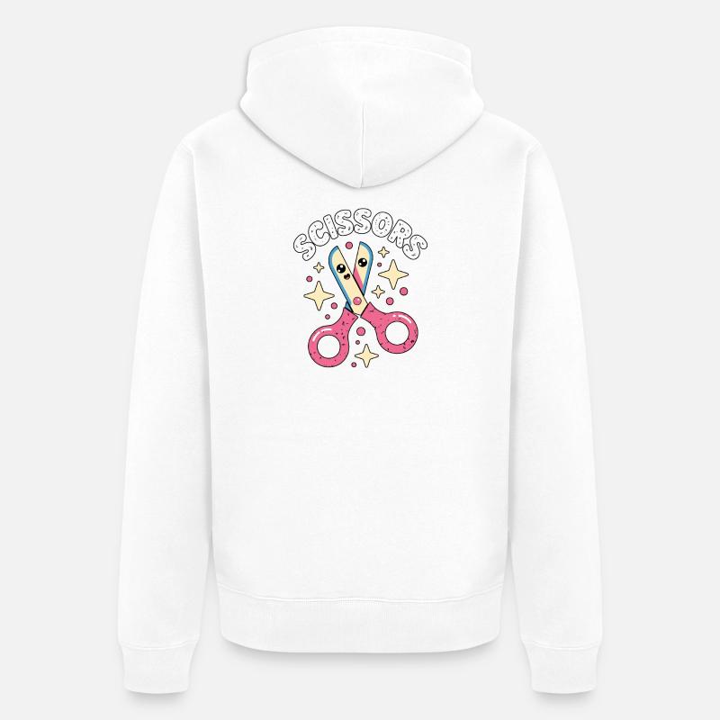 Ciseaux Pierre Papier Kawaii Ciseaux - Veste à capuche bio Premium Unisexe - blanc
