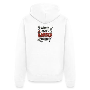 Wie lautet dein Friseurname, lustiges Meme-Sprichwort - Unisex Premium Bio Zip Hoodie - Weiß - Hinten - Thijin (182cm)
