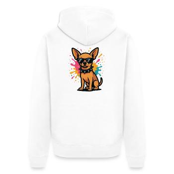 Chihuahua Hund in Sonnenbrille mit Farbspritzer - Unisex Premium Bio Zip Hoodie - Weiß - Hinten - Thijin (182cm)