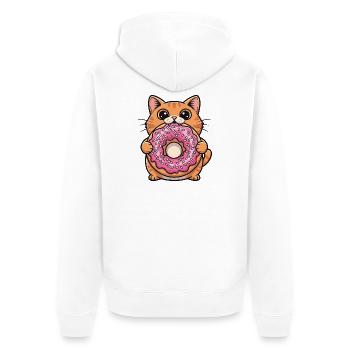 Niedliche Katze mit Donut Kawaii Cartoon Snack  - Unisex Premium Bio Zip Hoodie - Weiß - Hinten - Thijin (182cm)