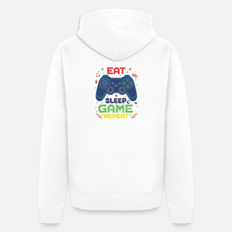 Eat Sleep Game Repeat Neon Controller - Unisex Premium Bio Zip Hoodie - Weiß
