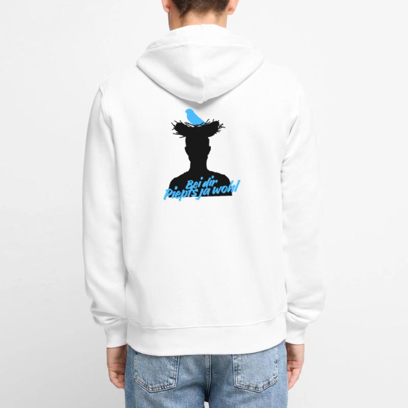 Bei dir piepts ja wohl – Vogel Spruch Unisex Premium Bio Zip Hoodie