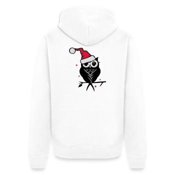 Hibou d’hiver avec chapeau de Père Noël dans la neige - Veste à capuche bio Premium Unisexe - blanc - Dos - Thijin (182cm)