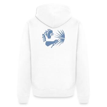 Silhouette de soudeur minimaliste industrielle - Veste à capuche bio Premium Unisexe - blanc - Dos - Thijin (182cm)