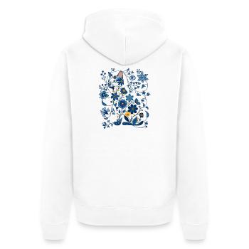 Silhouette de chat floral azur - Veste à capuche bio Premium Unisexe - blanc - Dos - Thijin (182cm)