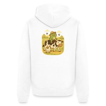 Frog on Cow – Country Life Frogcore - Unisex Premium Organic Zip Hoodie - white - Back - Thijin (182cm)