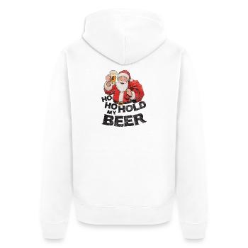 Weihnachtsmann mit Bier Spruch Ho Ho Hold my Beer - Unisex Premium Bio Zip Hoodie - Weiß - Hinten - Thijin (182cm)