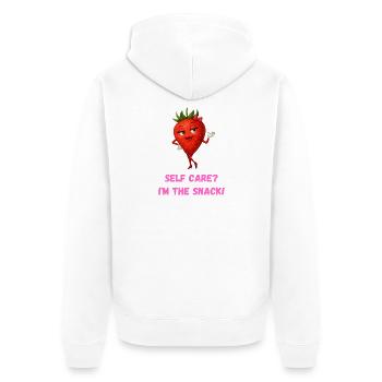 Selfcare - Erdbeere - Unisex Premium Bio Zip Hoodie - Weiß - Hinten - Thijin (182cm)