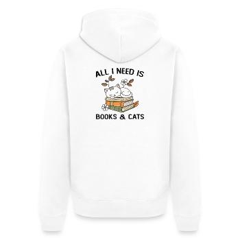 Bücher und Katzen Geschenkidee Frau Mann - Unisex Premium Bio Zip Hoodie - Weiß - Hinten - Thijin (182cm)