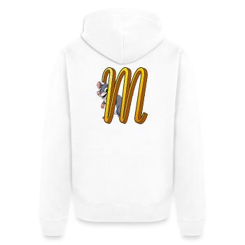 BUCHSTABE M - Unisex Premium Bio Zip Hoodie - Weiß - Hinten - Thijin (182cm)