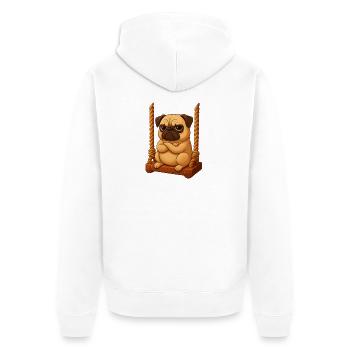 Kleiner Mops Cartoon grimmig Spielplatz Schaukeln - Unisex Premium Bio Zip Hoodie - Weiß - Hinten - Thijin (182cm)