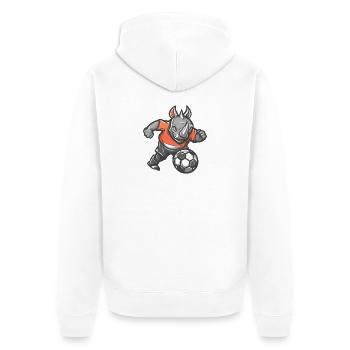 Rhino Fußballheld im Orangen Shirt - Unisex Premium Bio Zip Hoodie - Weiß - Hinten - Thijin (182cm)